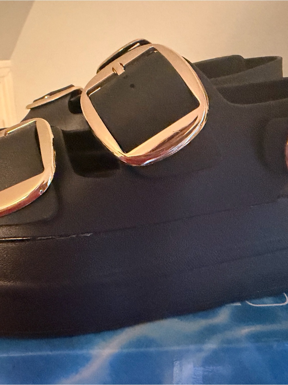 Jeffrey Campbell Black Platform Sandals with Gold Buckles - Picture 4 of 7